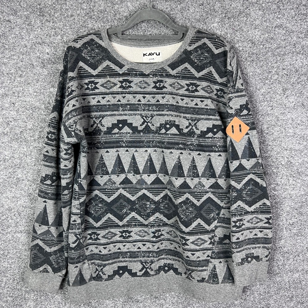KAVU Klear Aztec Tribal Print Pullover Sweatshirt Gray Men's Size S